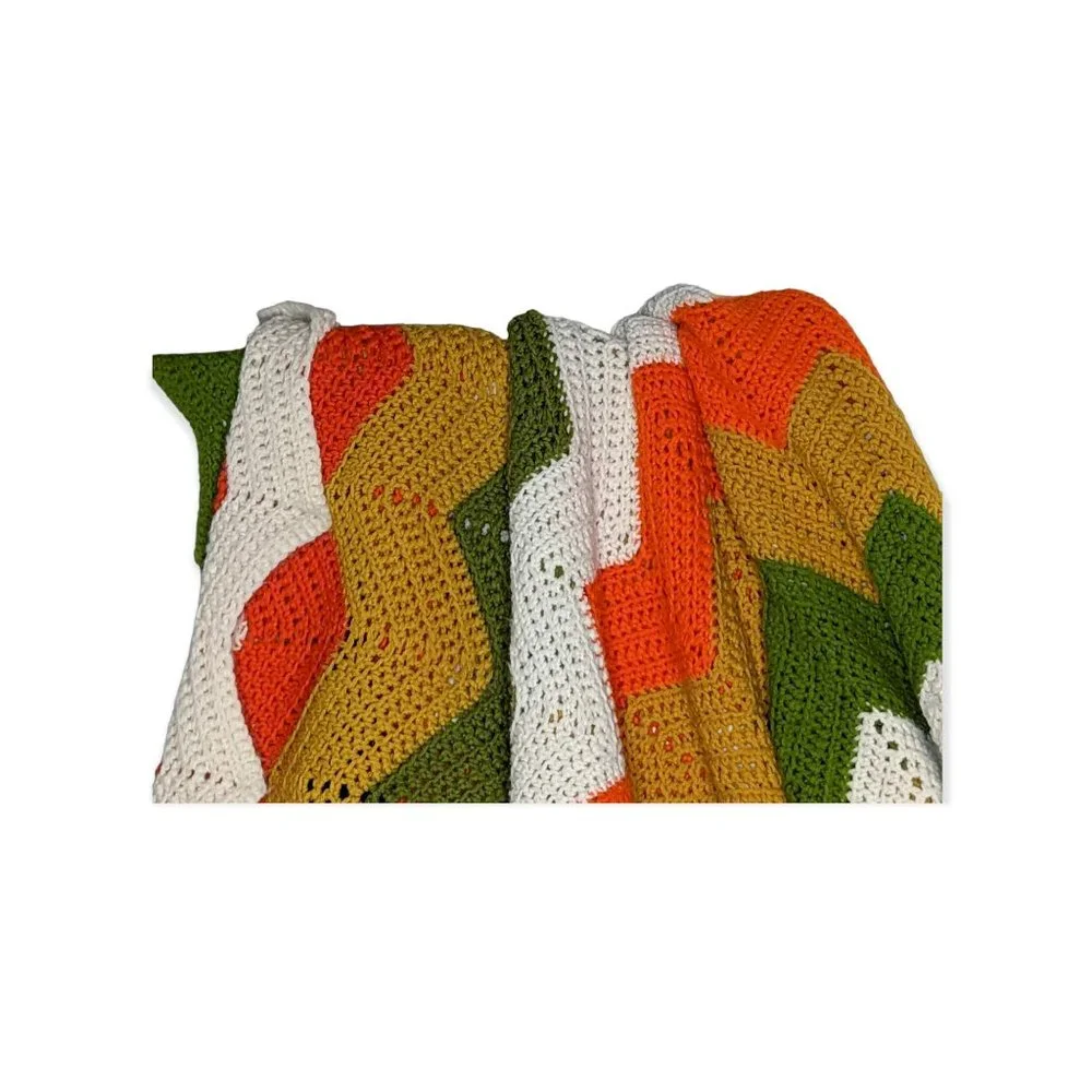 Vintage Colorful Crochet Chevron Throw